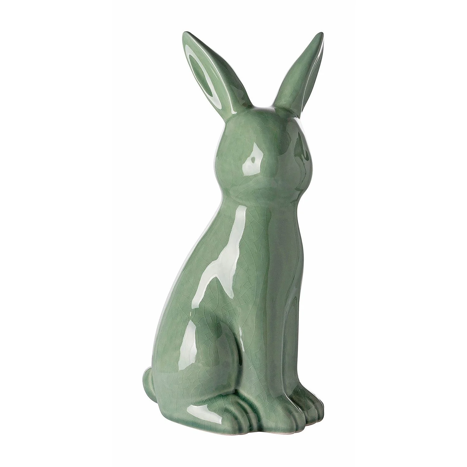 Keramik-Dekofigur „FABIUS“ – Grüner Dekohase mit Krakelee-Oberfläche, 25 cm